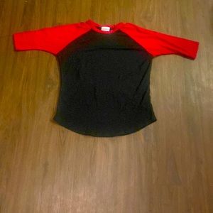 LulaRoe black shirt with red sleeves size 12